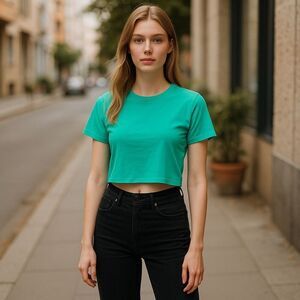 Naked Wardrobe Women's Green Cropped T-Shirt Size L Casual Spring